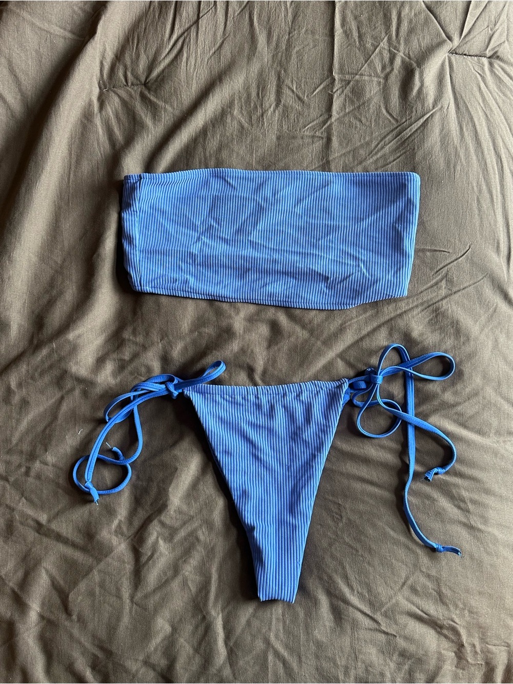 Frankie’s Bikinis Blue Ribbed Bandeau Bikini